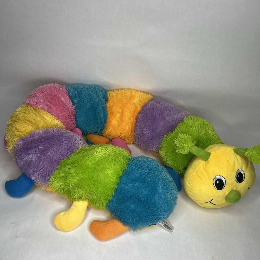 Babies Toys R Us Rainbow 54" Caterpillar Rainbow Stripe Plush Pillow Retire RARE